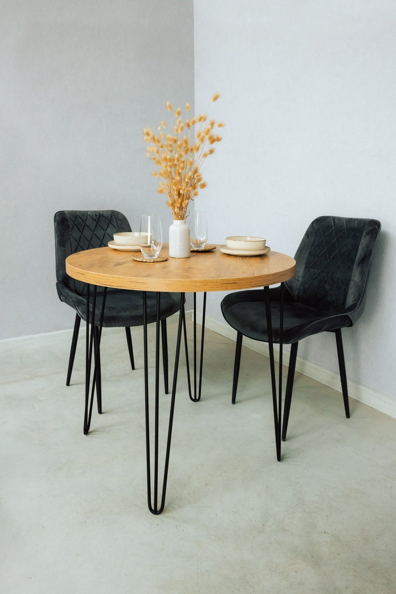 Okrągły stół do jadalni stół do kuchni ze stelażem w stylu hair-pin rustykalny stół do salonu styl industrialny esstisch rund zdjęcie 1