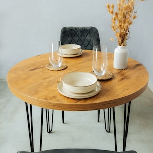 Okrągły stół do jadalni stół do kuchni ze stelażem w stylu hair-pin rustykalny stół do salonu styl industrialny esstisch rund zdjęcie 4