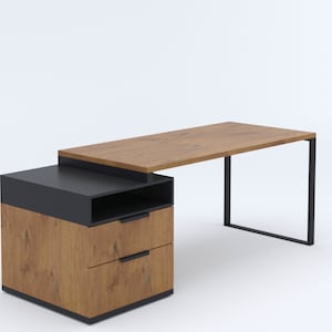 Bureau met ladenkast in loftstijl bureau met lades voor op kantoor met ladeblok afbeelding 2