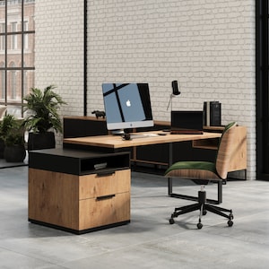 Bureau met ladenkast in loftstijl bureau met lades voor op kantoor met ladeblok afbeelding 1