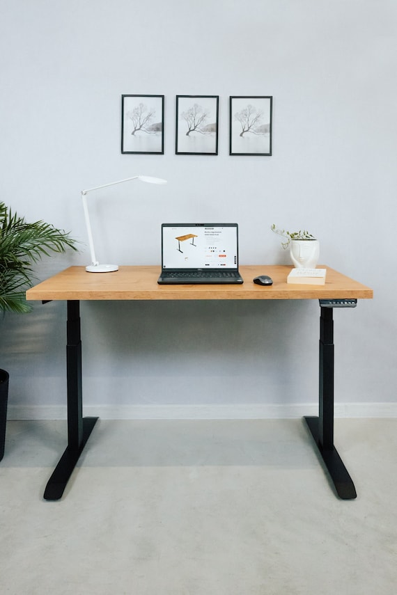 Regulowane elektrycznie biurko stół do pracy loft dąb lancelot styl modern