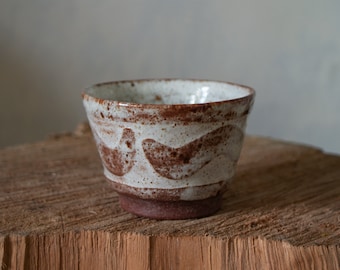 Handmade Yunomi Tea Cups with Rusty Speckles and Free Line Relief Design