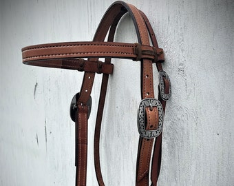 Hermann Oak Leather Browband Headstall with Stainless Steel Buckles