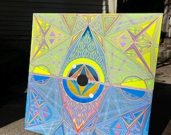Dueling Eyes Acrylic Painting, UV Reactive 24x24 Canvas