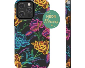 3d Floral Neon 90s Phone Case, embroidered pink cell phone case, neon accessories, iphone 15 pro case, aesthetic phone case, iphone 13 case