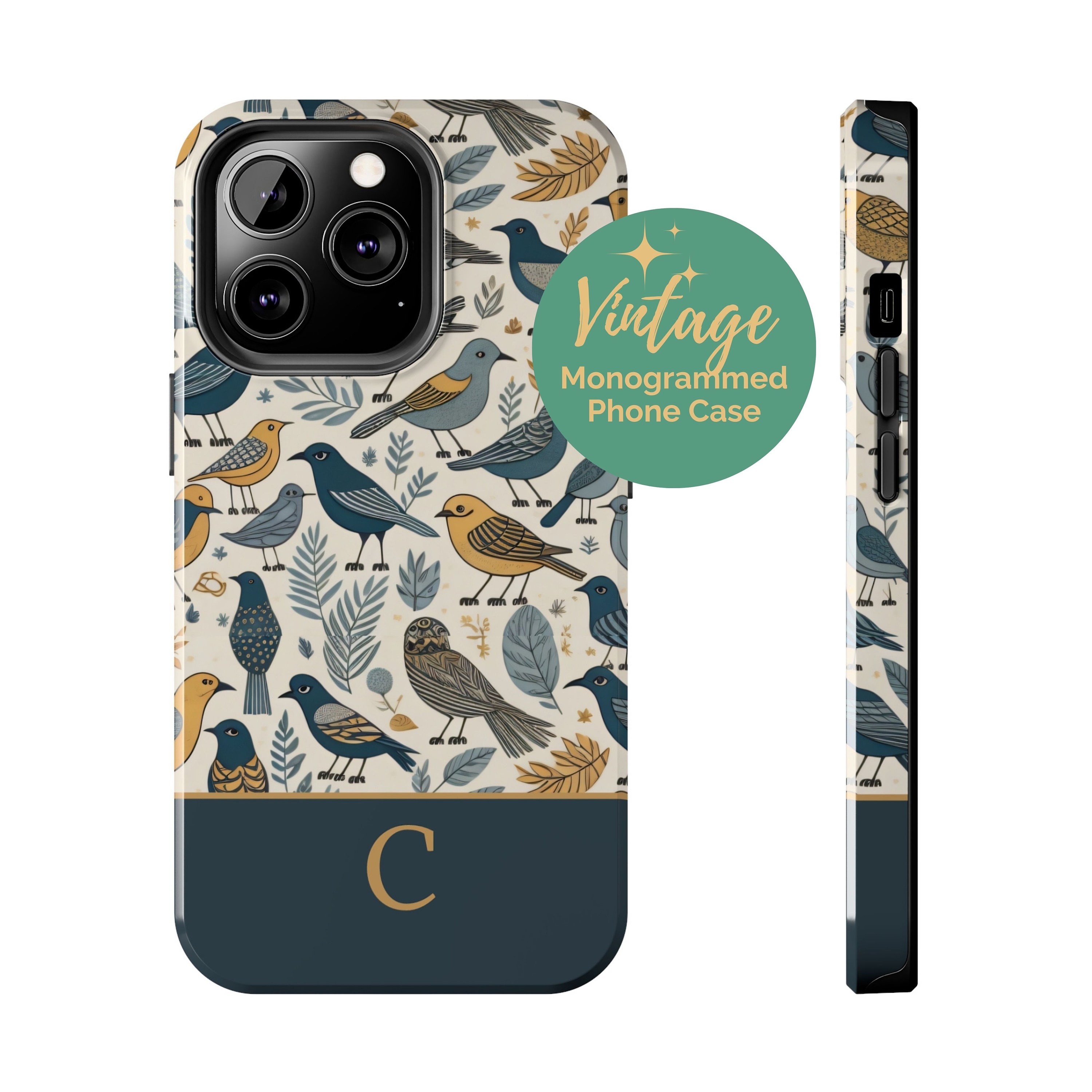 Custom Vintage Retro Bird iPhone Case, Monogram iPhone Case, Bird