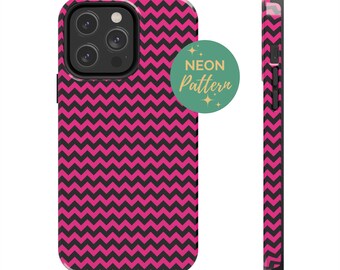 Pink Chevron Neon 90s Phone Case, bright pink cell phone case, neon accessories, iphone 15 pro case, aesthetic phone case, iphone 13 case