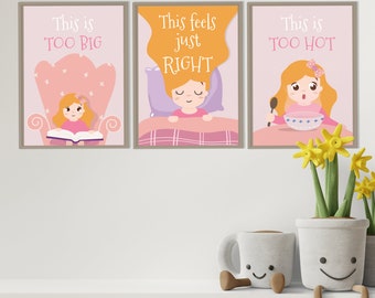 Goldilock Childrens Print, Goldilock Wall Art, Goldilock Bedroom Decor, Goldilock Playroom Print, Fairytale Print, Set of 3 Print