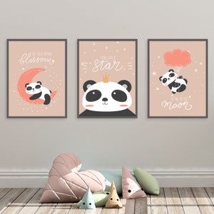 Set of 3 Panda Prints, Panda Nursery Decor, Panda Nursery Wall Prints, Kids prints, Wall Art, Unisex Prints, Set of 3 Pandas