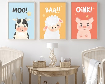 Farm Animal Prints, Old Macdonald Had a Farm, Nursery Wall Art, Set of 3 Nursery Prints, Baby Room Decor, Farm Animals Set, Wall Decor