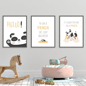 Panda Prints, Gift for Newborn, Cute Nursery Print, Kids Prints, Home Decor, Wall Art, Set of 3 Pandas