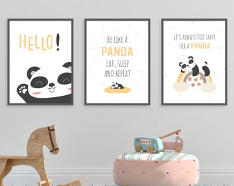 Panda Prints, Gift for Newborn, Cute Nursery Print, Kids Prints, Home Decor, Wall Art, Set of 3 Pandas