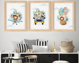 Safari Nursery Prints, Safari Animal Print, Set of 3 Safari Prints, Safari Animal Wall Decor, Baby Room Decor