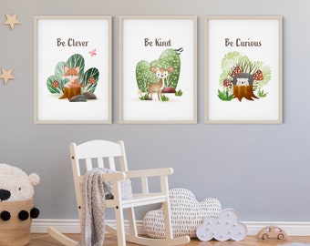 Woodland Animal Prints, Woodland Animal Wall Decor, Nursery Wall Art, Set of 3 Nursery Prints, Baby Room Decor, Woodland Animals Set