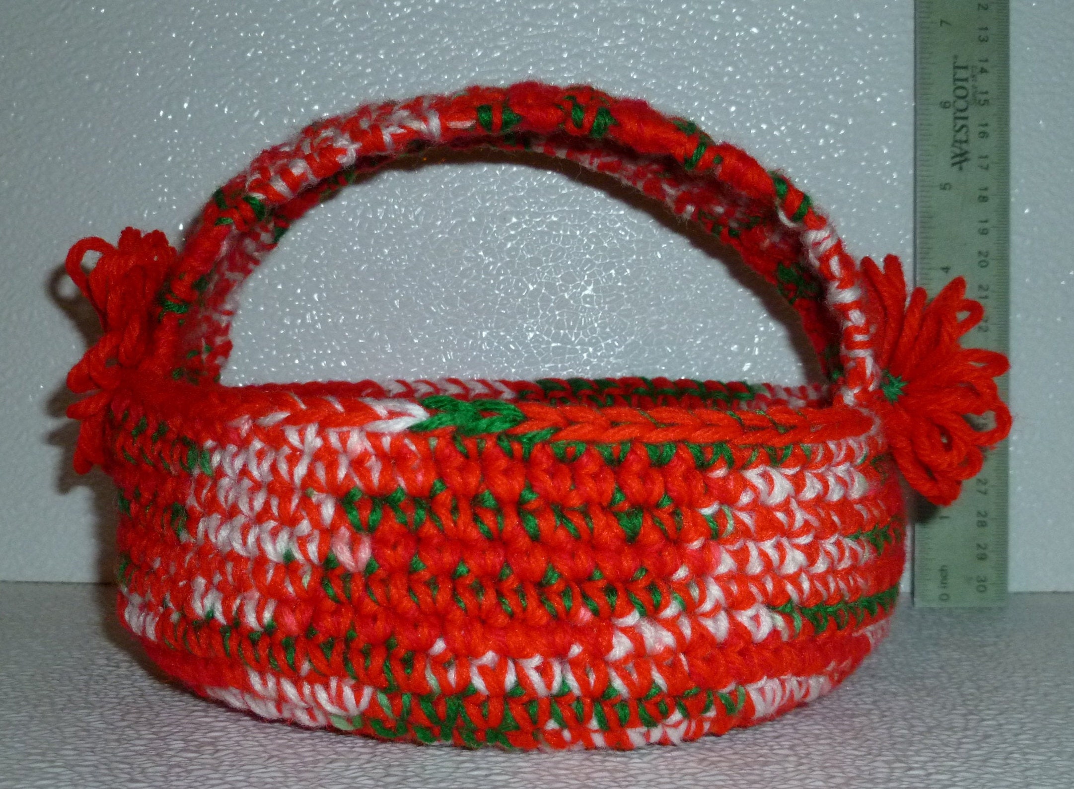 Crochet Christmas Basket Hand Made in USA Decor Gift Red Green Etsy