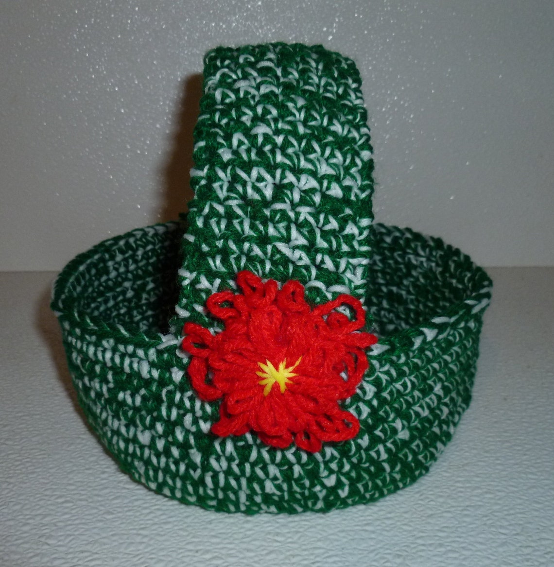 Crochet Christmas Basket Hand Made in USA Decor Gift Red Green Etsy