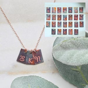 Initial Charm Flame Painted Copper Necklace/Laser Engraved