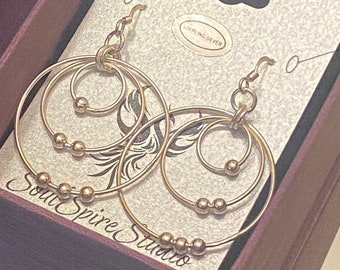 Triple Circle Beaded Hoop Earrings in Sterling Silver - Handmade