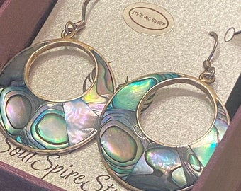 Abalone Shell Inlay Circle Crescent Earrings - Handmade