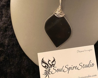 Handmade Natural Shungite Leaf Pendant in Sterling Silver