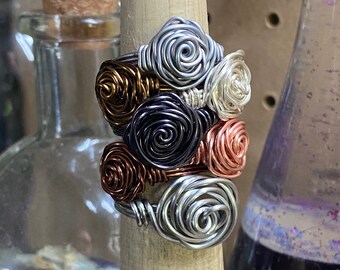 Copper Wire Wrapped Rose Ring - Handmade