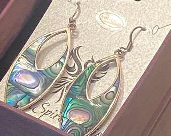 Abalone Shell Inlay Marquis Drop Earrings - Handmade
