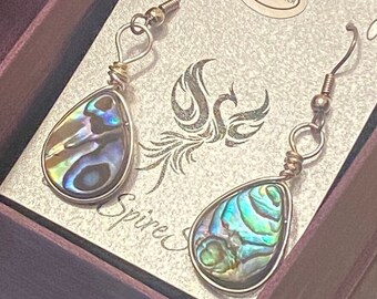 Abalone Shell Teardrop Earrings in Sterling Silver - Handmade