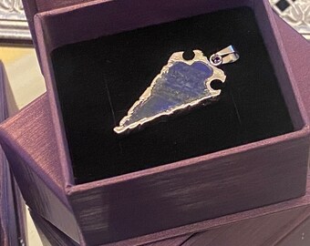 Natural Stone Arrowhead Electroplated Pendant in Sterling Silver - Handmade