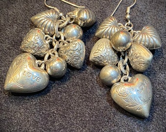 Silver tone Dangle Hearts Earrings
