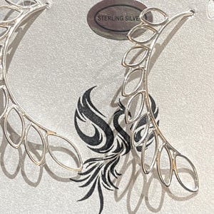 Open Leaves Wire Threader Earrings in Sterling Silver - Handmade