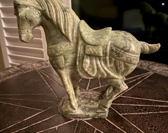 Vintage Chinese Carved Jade Tang Horse Statue