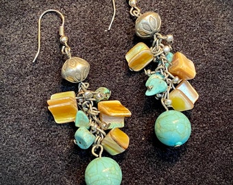 Turquoise & Shell Bead Dangle Earrings