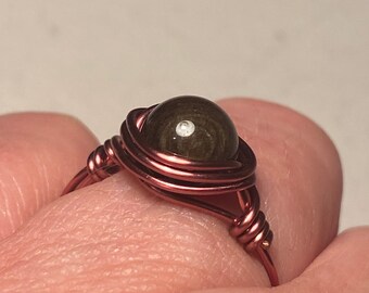 Copper Wire Wrapped Ring with Natural Stone, Custom Handmade