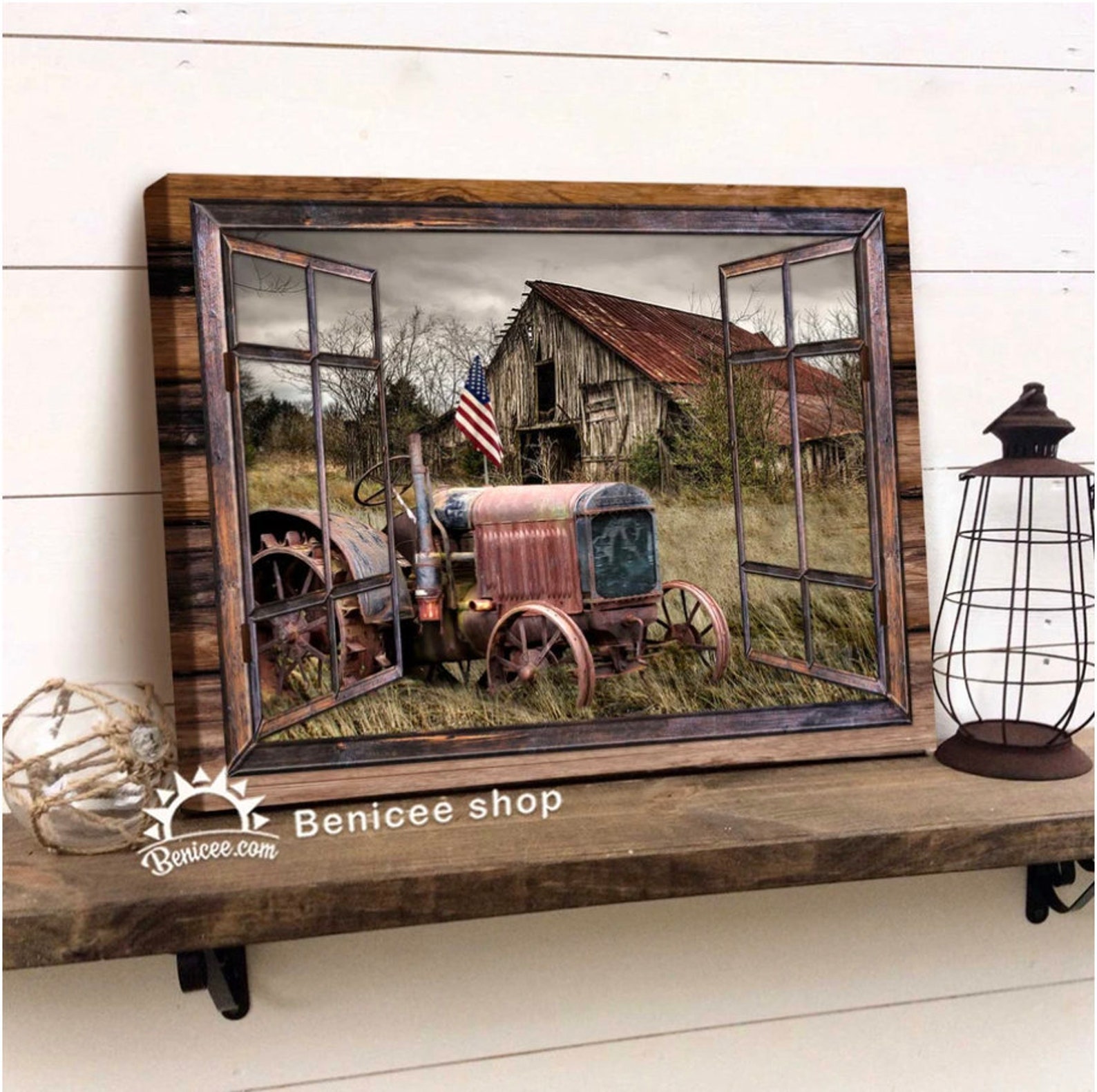 Farmhouse Wall Art Canvas Fake Window Farm Living Tractor Etsy