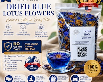 50 nos Dried Blue Lotus Flowers, Organic Nymphaea Caerulea Herbal Tea