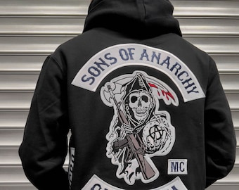 Sudadera con capucha estilo cremallera para hombre con parche bordado de Sons of Anarchy (COSPLAY)