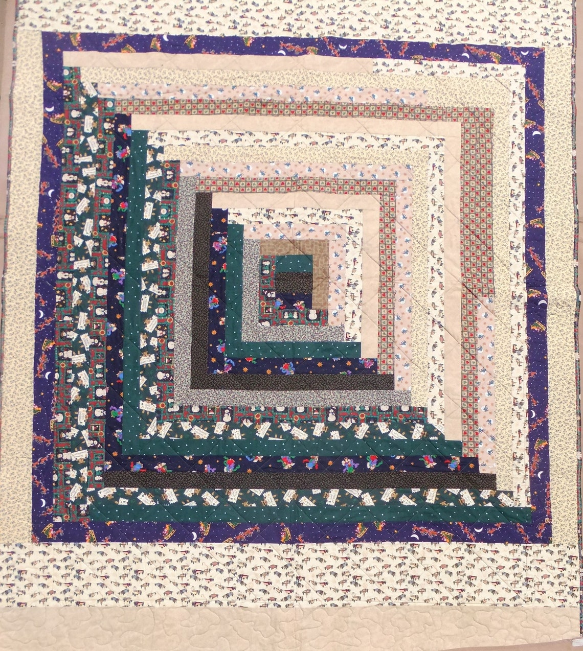 Full Size Quilt Hidden Nine Patch/log Cabin Reversible Etsy