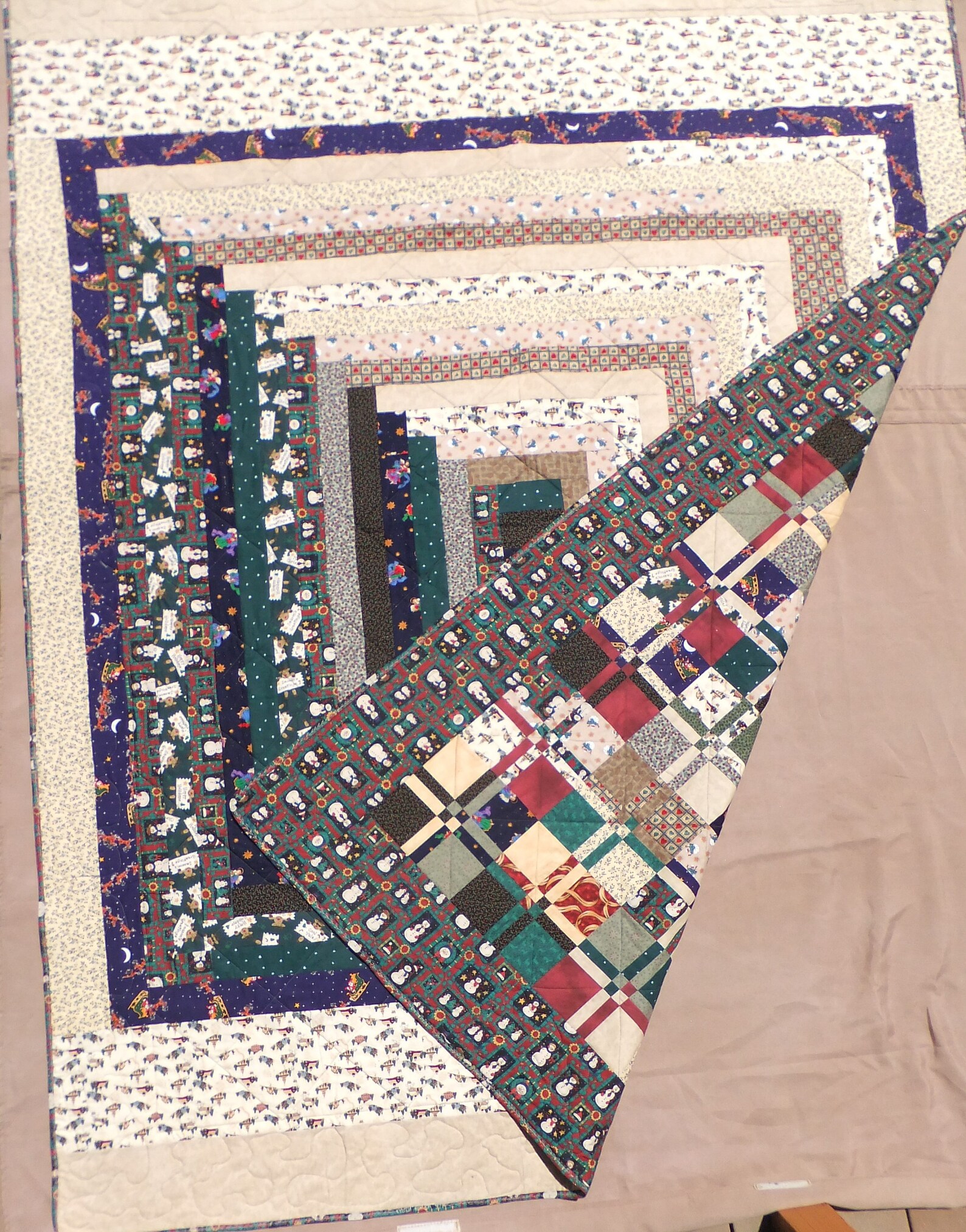 Full Size Quilt Hidden Nine Patch/log Cabin Reversible Etsy