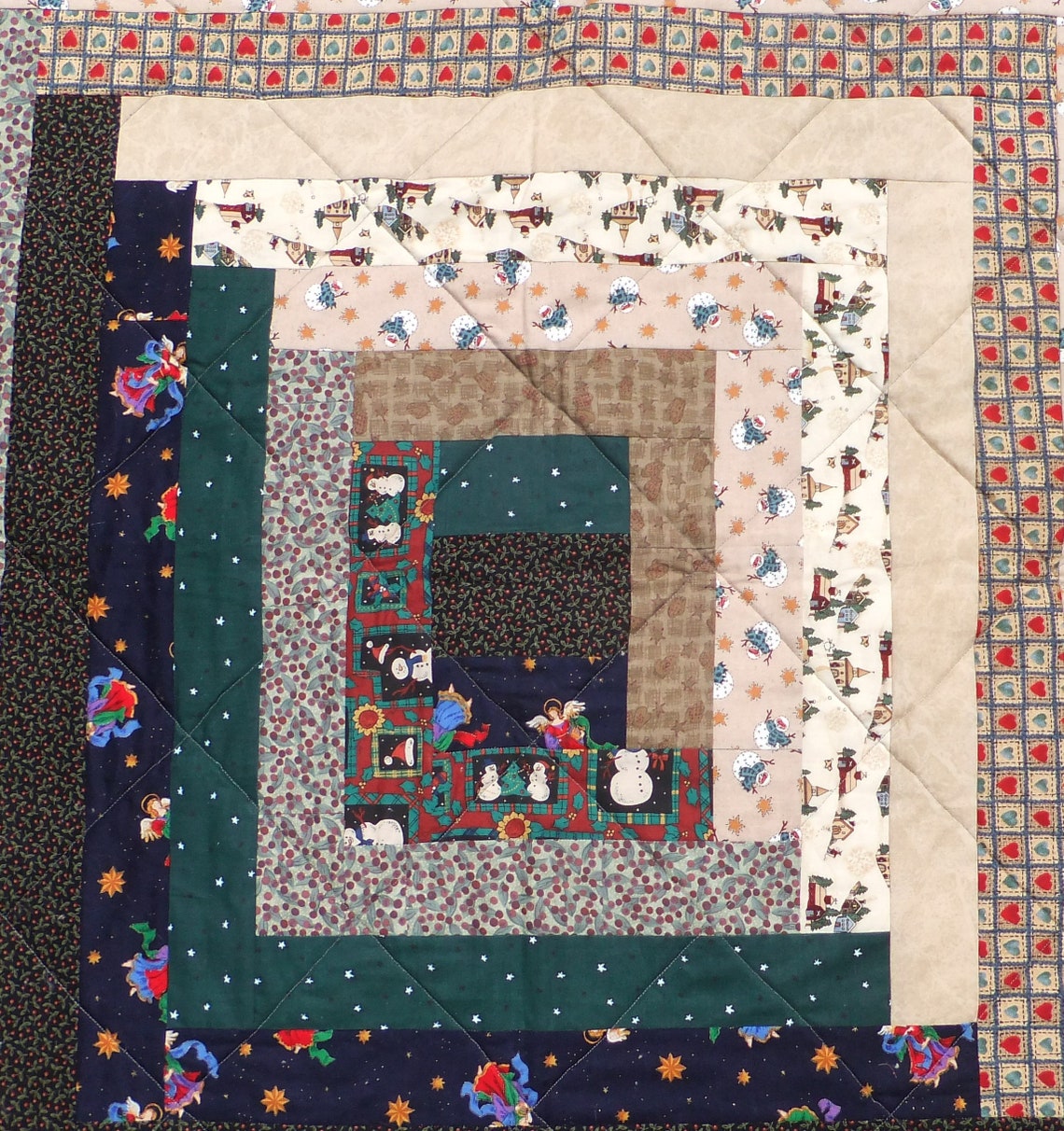 Full Size Quilt Hidden Nine Patch/log Cabin Reversible Etsy