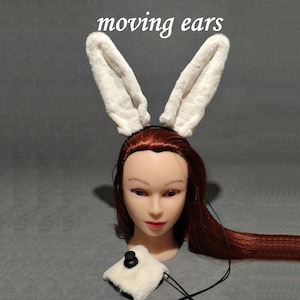 Cream movable rabbit ears &quot;CuteFurEars&quot; made of faux fur on a headband