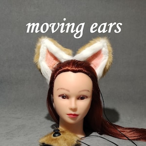 Light brown white pink movable cat ears &quot;CuteFurEars&quot; made of faux fur on a headband