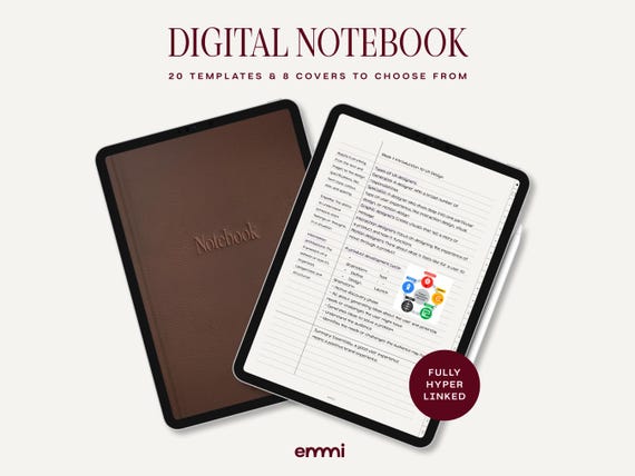 Minimalist Digital Notebook for iPad | Classic Aesthetic GoodNotes & Notability Journal | Hyperlinked PDF Planner for Note-Taking