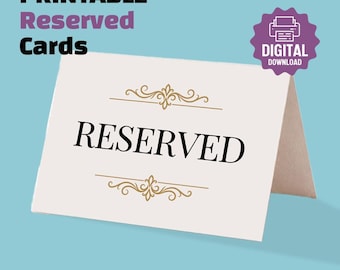 Letrero de Reservado Elegante Imprimible, Tarjeta de Reserva de Mesa, Letrero de Asiento Reservado Plegado, Recepción de Boda, Evento Especial • Descarga Digital