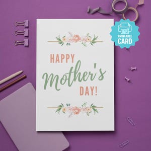 Carte imprimable de bonne fête des mères pour maman, belle carte florale de fête des mères, carte de fête des mères bricolage simple à télécharger pour enfants pour maman