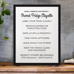 PRINTABLE Shared Fridge Etiquette SIGN, Shared Kitchen Guidelines ...