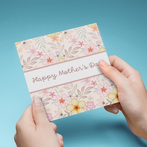 DRUCKBARE Muttertagskarte, ich wünsche Ihnen einen glücklichen Muttertag, Muttertagsblumenkarte für Mama, zeitgenössische 5x5-Zoll-DIY-Karte für Muttertag