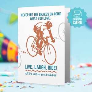 DRUCKBARE Fahrrad-Geburtstagskarte für ihn, Leben-Lachen-Fahrt, niemals auf die Bremse treten, lustige Fahrrad-Rennkarte für sportlichen Kerl, Fahrrad-Liebhaber,