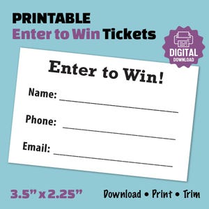 Boleto de rifa IMPRIMIBLE, participe para ganar, boletos de rifa para imprimir usted mismo, 8 en 8,5 x 11", cree mis propios boletos de rifa, descarga digital
