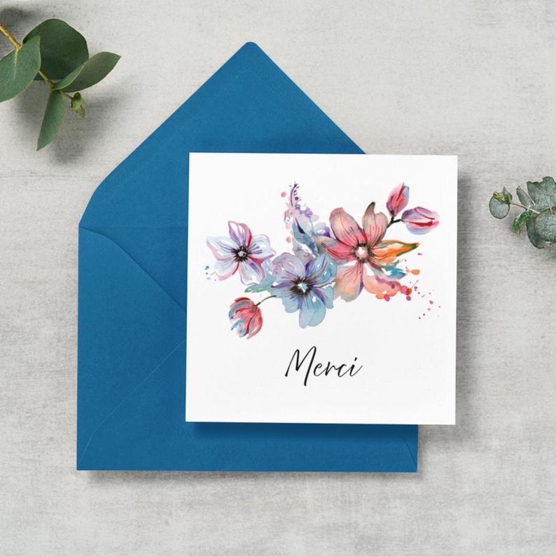PRINTABLE Floral Thank You Card Set, Merci Card, Appreciation Cards ...