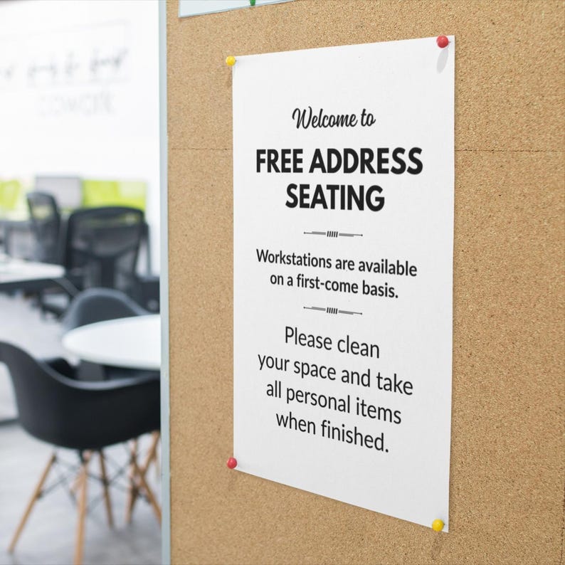 PRINTABLE Free Address Seating Sign, First Come Workstations, Clean ...